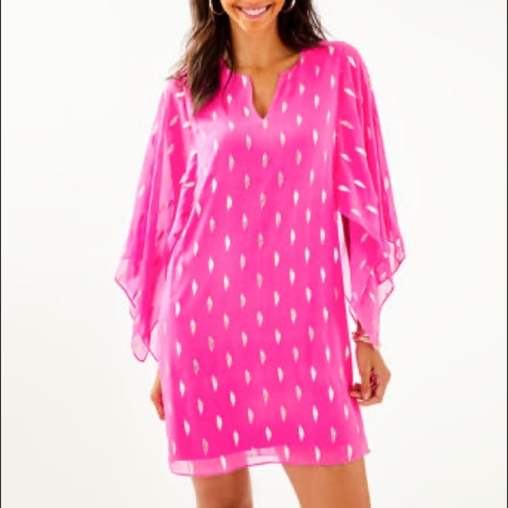 Lilly Pulitzer NWOT Shalynn Silk Caftan Size 0 Pink & Gold